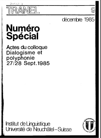					View No. 9 (1985): Travaux Neuchâtelois de Linguistique
				