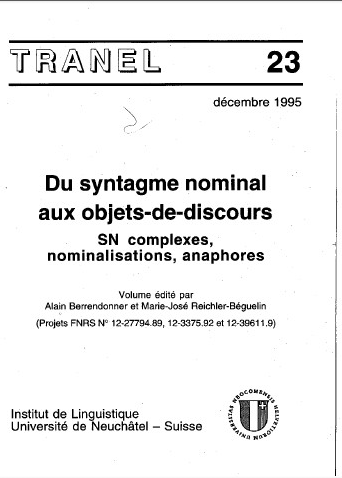 					Afficher No. 23 (1995): Travaux Neuchâtelois de Linguistique
				