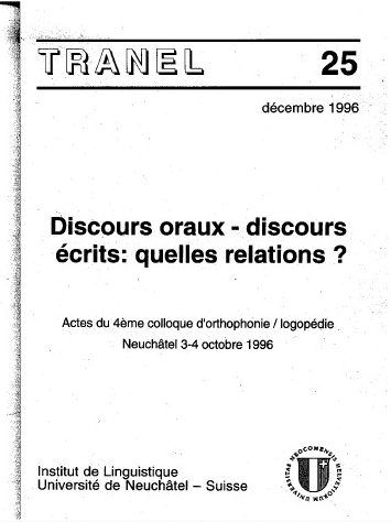					Afficher No. 25 (1996): Travaux Neuchâtelois de Linguistique
				