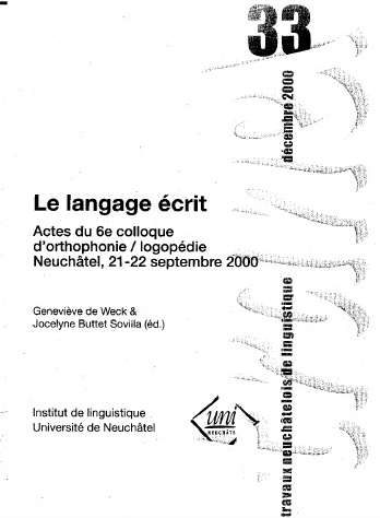 					Afficher No. 33 (2000): Travaux Neuchâtelois de Linguistique
				